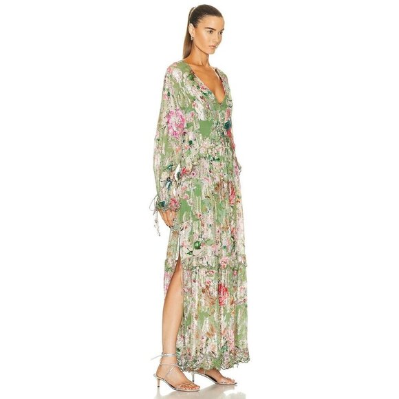 HEMANT AND NANDITA Zaria Kaftan in Military Green Small new womens maxi dress - Picture 2 of 12